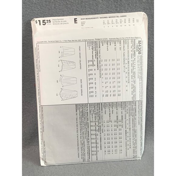 McCalls 4308 Skirt Womens Sewing Pattern Sizes 4-10 uncut - Picture 2 of 2